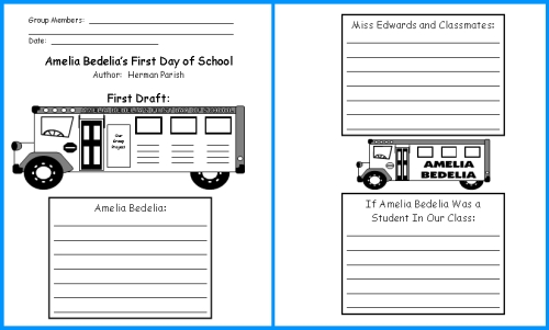 Amelia Bedelia's First Day of School First Draft Writing Worksheets