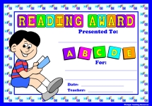 Boy Reading Award Certificate