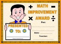 Math Improvement Award For Boy Elementary School Students