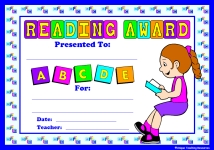 Girl Reading Award Certificate