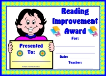 Reading Improvement Award For Girl Elementary School Students
