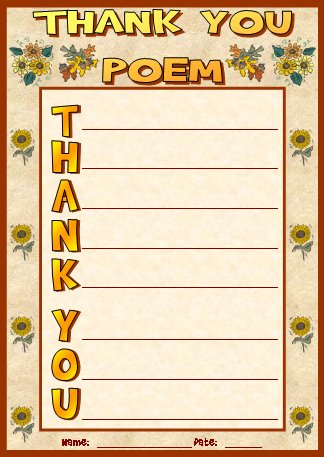 Thank You Acrostic Poems and Poetry Printable Worksheets