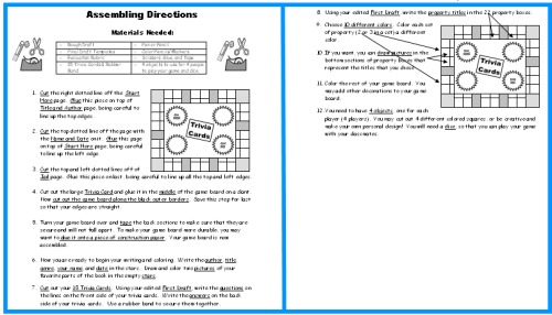 Game Board Book Report Project Templates Worksheets Grading Rubric 