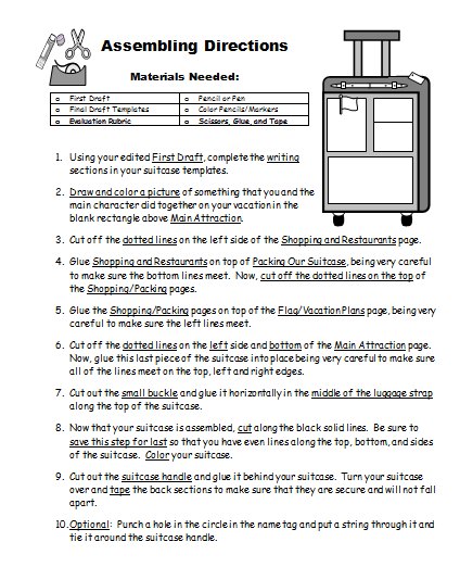 Vacation Suitcase Book Report Projects Directions Printable Worksheets