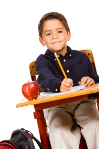 Happy Elementary Boy Student Writing in Journal