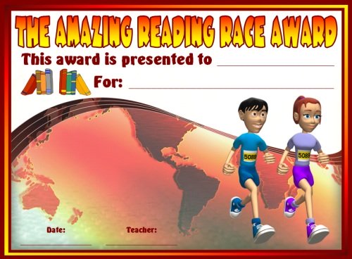 Amazing Reading Race Elementary Student Award Certificate