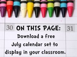 Download Free July Classroom Calendar Set