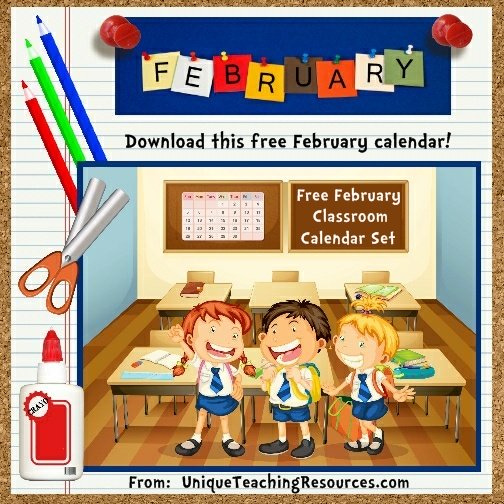 Free Printable February Classroom Calendar For School Teachers