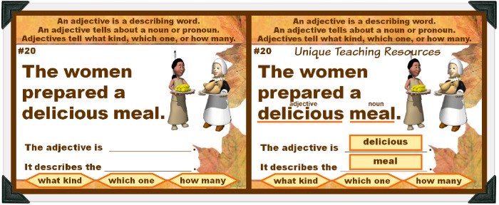 This fun Thanksgiving powerpoint lesson review adjectives.